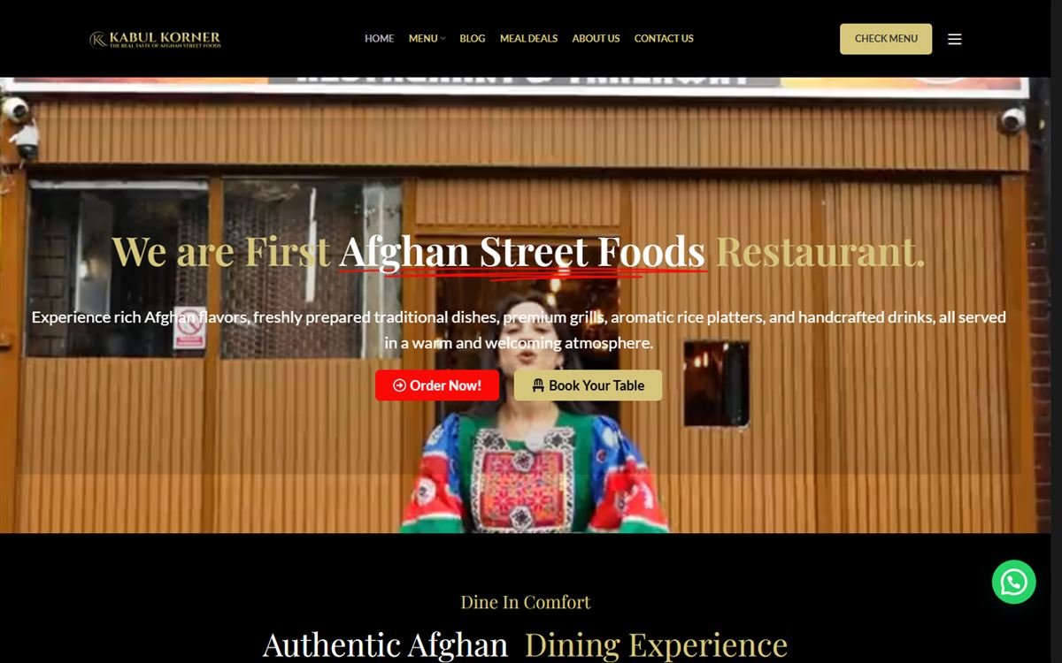 Screenshot of the Kabul Korner website